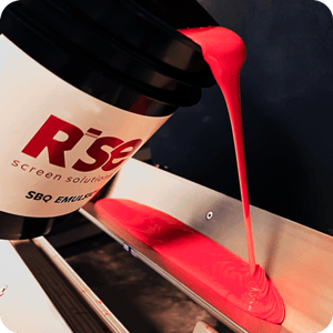 Rise Screen Solutions SBQ Emulsion being poured into tray. Rise Screen Solutions SBQ Emulsion being poured into tray.